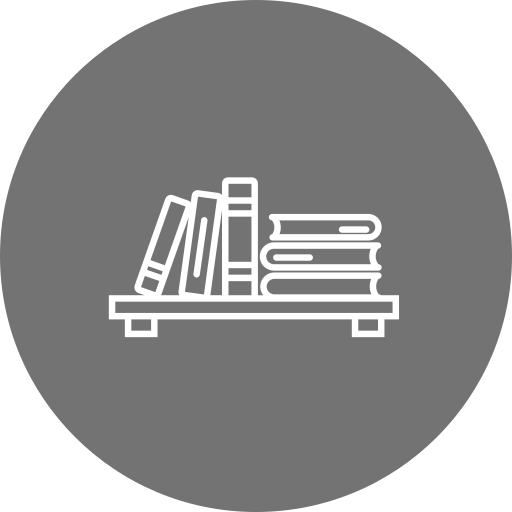 Icon of a bookshelf with some books upright and some stacked on top of each other